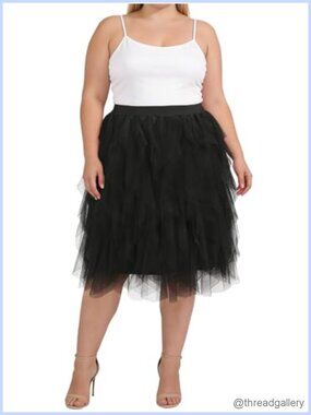 Plus Size Tulle Skirt Midi A-Line High Waist Layered Mesh Tutu for Wedding &